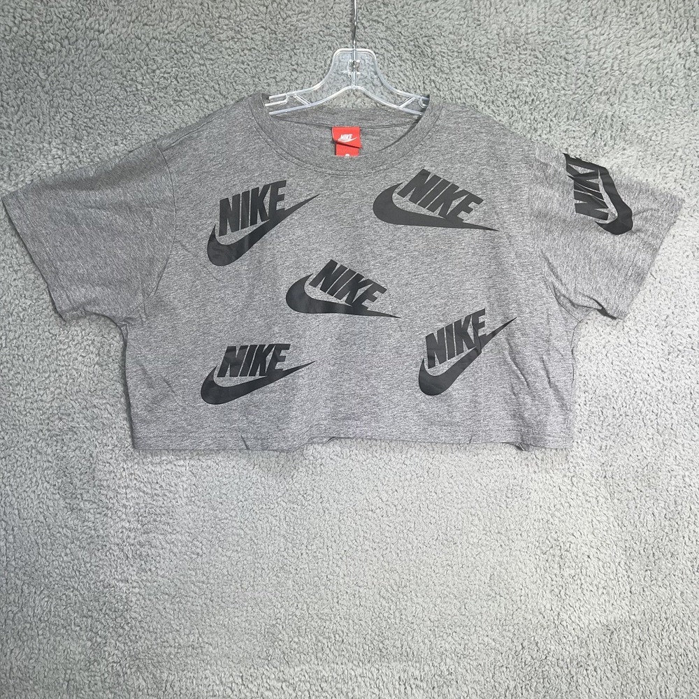 Vintage Nike Cropped T Shirt Women's Size XL Gray AOP All Over Print Red Tag Tee